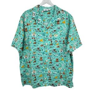 Disney Parks Life shirt men's XL WDW attractions all over printed button down